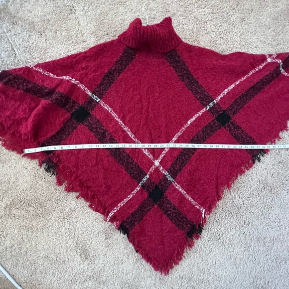 Bright Red Sweater Turtleneck Poncho - Picture 6 of 6